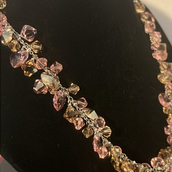 Swarovski Crystal Pink & Yellow 925 Silver Heart Cluster Choker Necklace - Picture 6 of 6